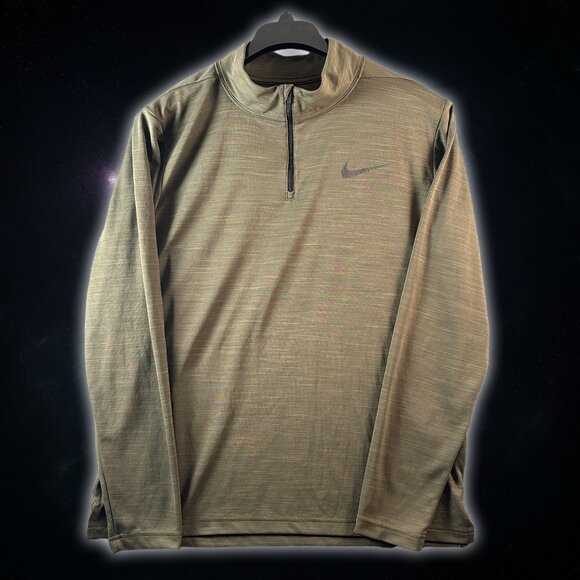 Nike Dri-Fit Green Athletic Quarter Zip Jogging Pullover Sweatshirt Men's Size L - Picture 1 of 8